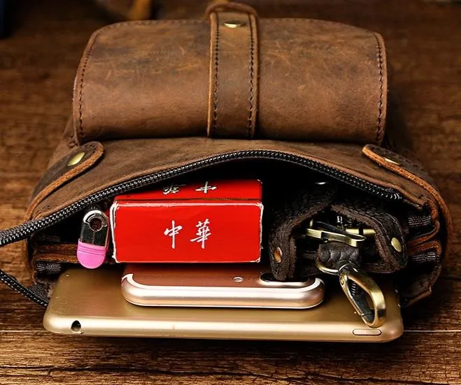 Mens Leather Small COURIER BAG Side Bag Waist Bag Holster Belt Case Belt Pouch for Men