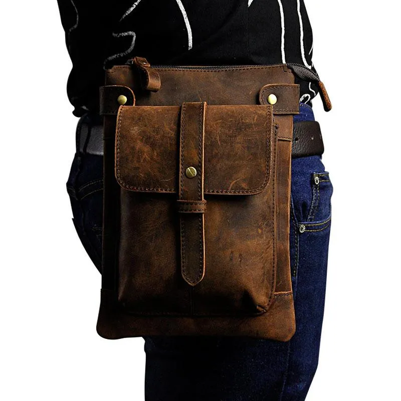 Mens Leather Small COURIER BAG Side Bag Waist Bag Holster Belt Case Belt Pouch for Men