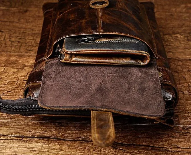 Mens Leather Small COURIER BAG Side Bag Waist Bag Holster Belt Case Belt Pouch for Men