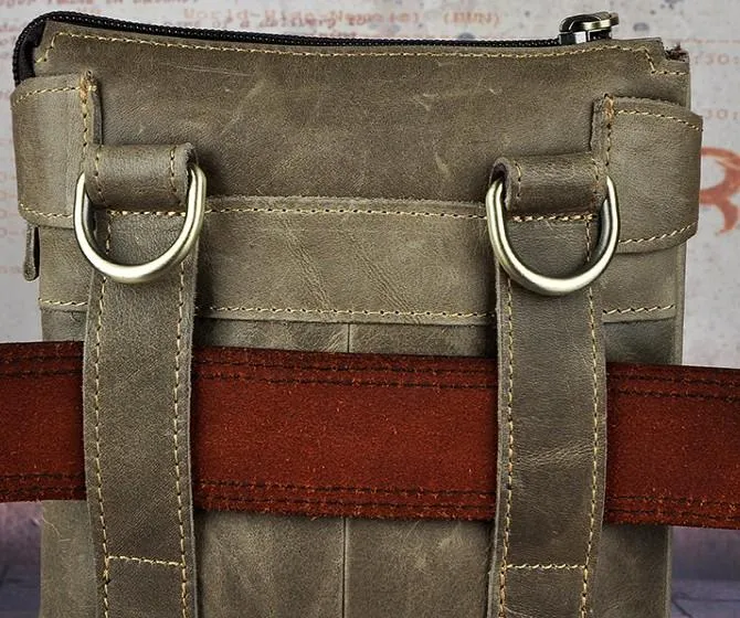 Mens Leather Small COURIER BAG Side Bag Waist Bag Holster Belt Case Belt Pouch for Men