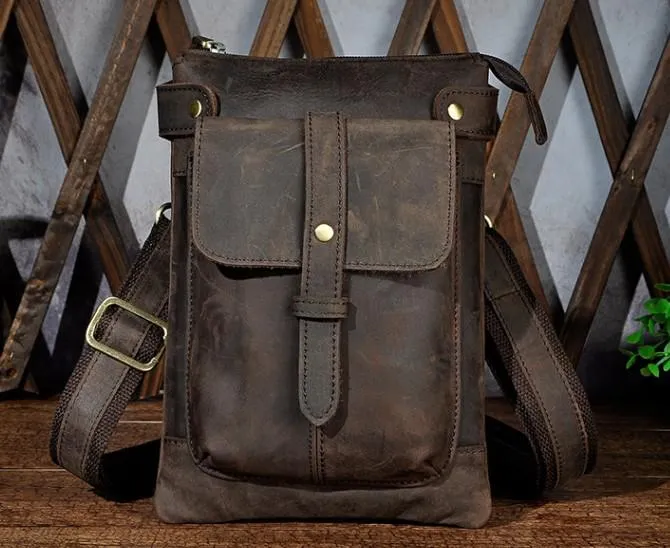 Mens Leather Small COURIER BAG Side Bag Waist Bag Holster Belt Case Belt Pouch for Men