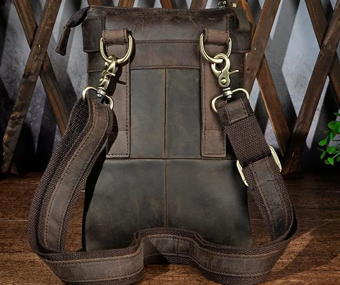 Mens Leather Small COURIER BAG Side Bag Waist Bag Holster Belt Case Belt Pouch for Men