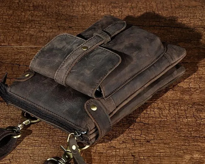 Mens Leather Small COURIER BAG Side Bag Waist Bag Holster Belt Case Belt Pouch for Men