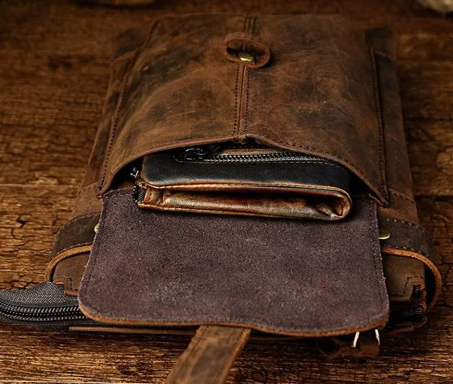 Mens Leather Small COURIER BAG Side Bag Waist Bag Holster Belt Case Belt Pouch for Men