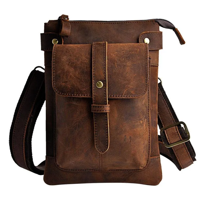 Mens Leather Small COURIER BAG Side Bag Waist Bag Holster Belt Case Belt Pouch for Men