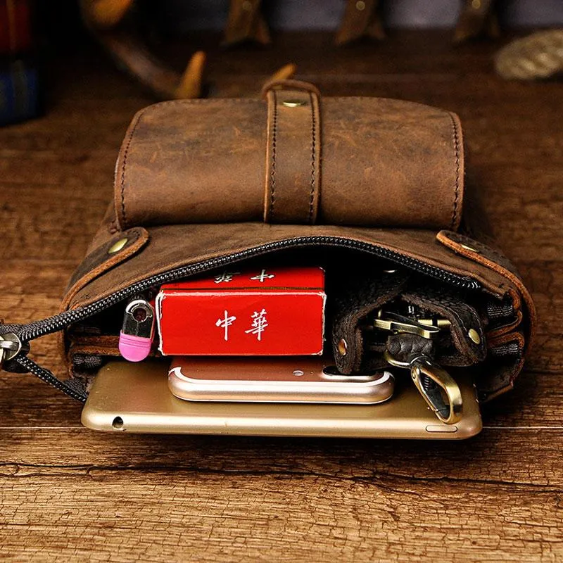 Mens Leather Small COURIER BAG Side Bag Waist Bag Holster Belt Case Belt Pouch for Men