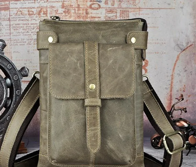 Mens Leather Small COURIER BAG Side Bag Waist Bag Holster Belt Case Belt Pouch for Men