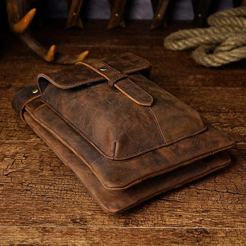 Mens Leather Small COURIER BAG Side Bag Waist Bag Holster Belt Case Belt Pouch for Men