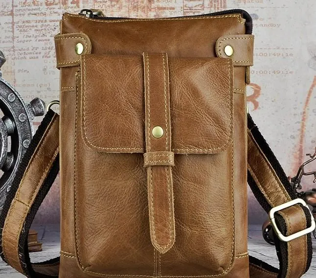 Mens Leather Small COURIER BAG Side Bag Waist Bag Holster Belt Case Belt Pouch for Men