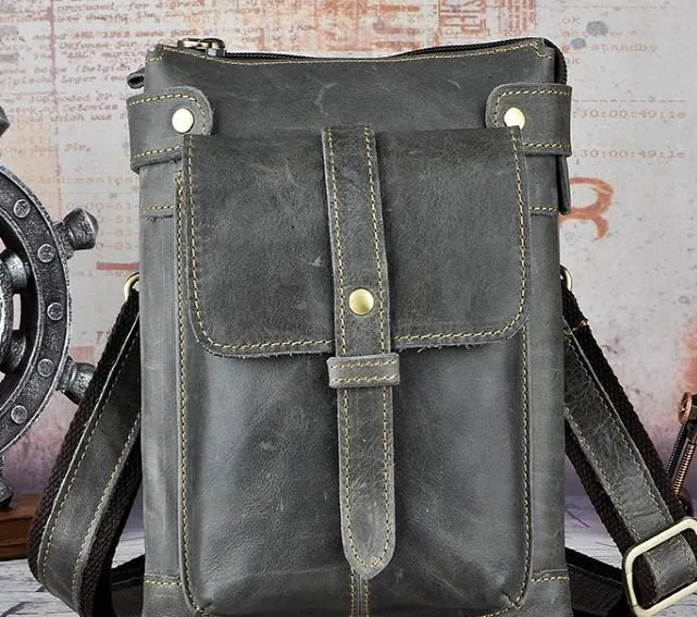 Mens Leather Small COURIER BAG Side Bag Waist Bag Holster Belt Case Belt Pouch for Men