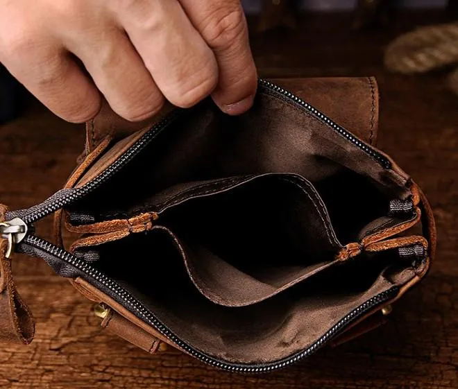 Mens Leather Small COURIER BAG Side Bag Waist Bag Holster Belt Case Belt Pouch for Men
