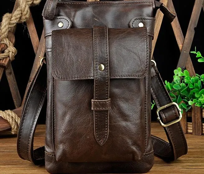 Mens Leather Small COURIER BAG Side Bag Waist Bag Holster Belt Case Belt Pouch for Men