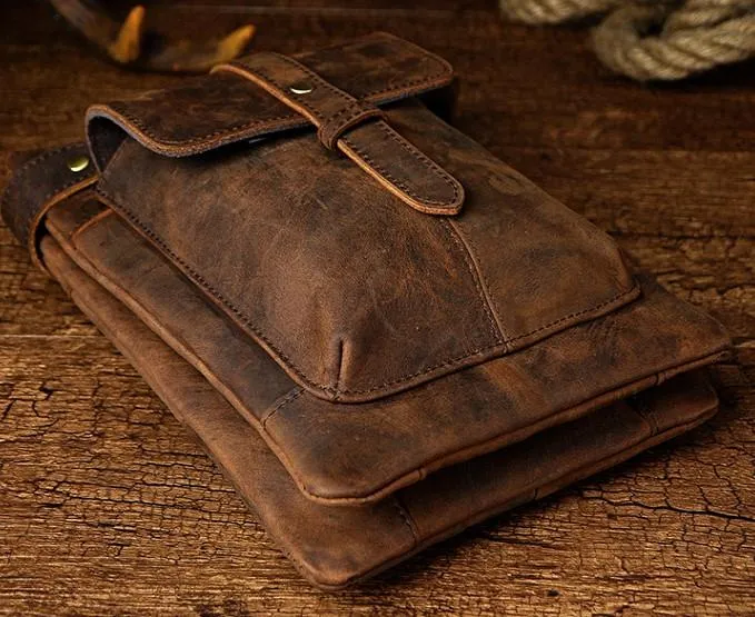 Mens Leather Small COURIER BAG Side Bag Waist Bag Holster Belt Case Belt Pouch for Men