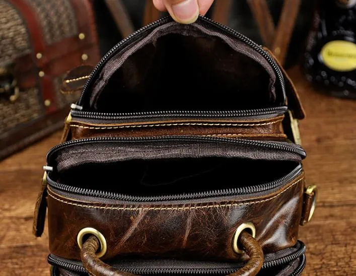 Mens Leather Small Side Bag COURIER BAG Waist Bag Holster Belt Case Belt Pouch for Men