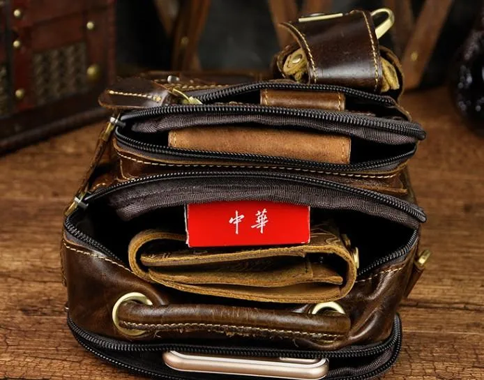 Mens Leather Small Side Bag COURIER BAG Waist Bag Holster Belt Case Belt Pouch for Men