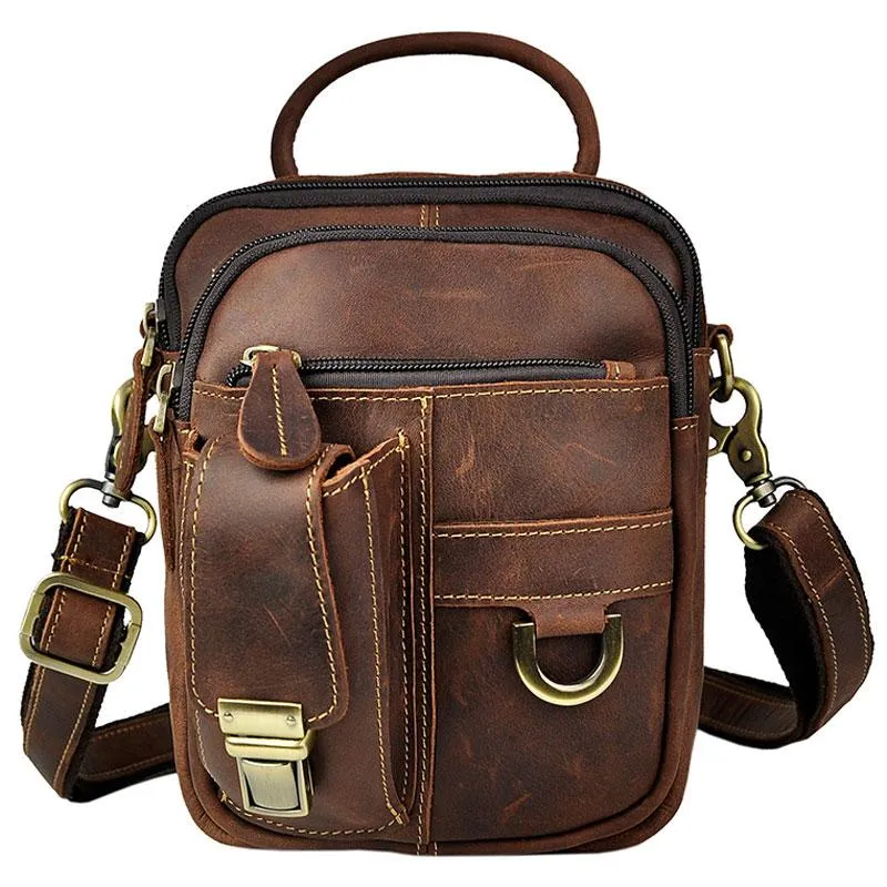 Mens Leather Small Side Bag COURIER BAG Waist Bag Holster Belt Case Belt Pouch for Men