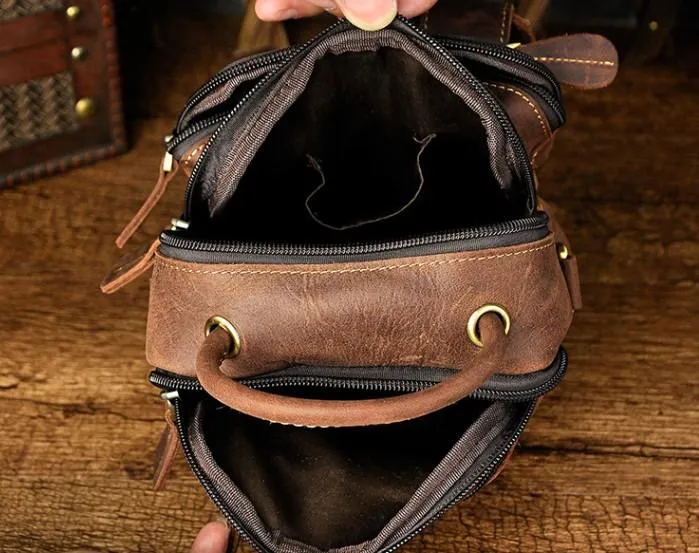 Mens Leather Small Side Bag COURIER BAG Waist Bag Holster Belt Case Belt Pouch for Men