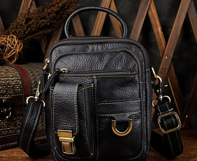 Mens Leather Small Side Bag COURIER BAG Waist Bag Holster Belt Case Belt Pouch for Men