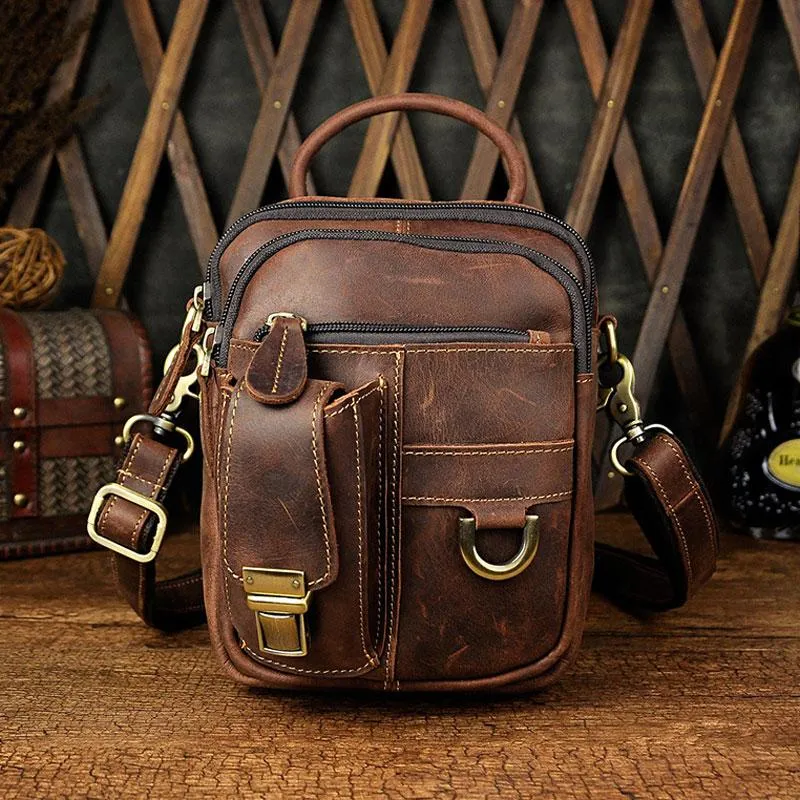 Mens Leather Small Side Bag COURIER BAG Waist Bag Holster Belt Case Belt Pouch for Men