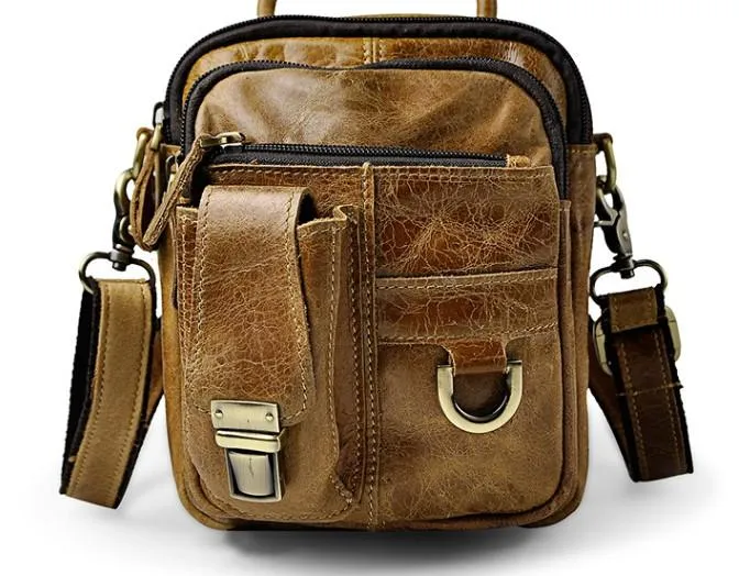 Mens Leather Small Side Bag COURIER BAG Waist Bag Holster Belt Case Belt Pouch for Men