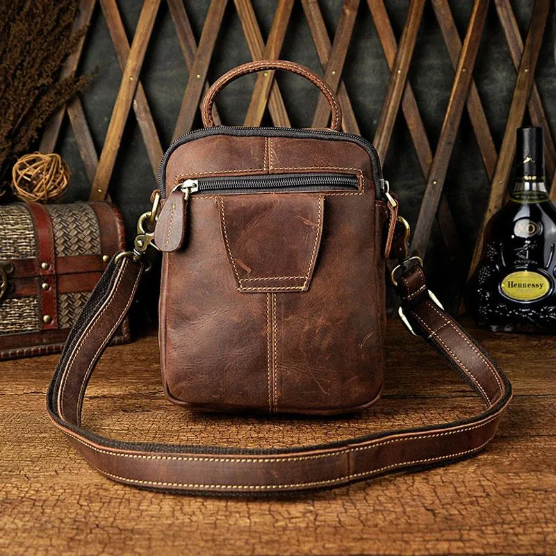 Mens Leather Small Side Bag COURIER BAG Waist Bag Holster Belt Case Belt Pouch for Men