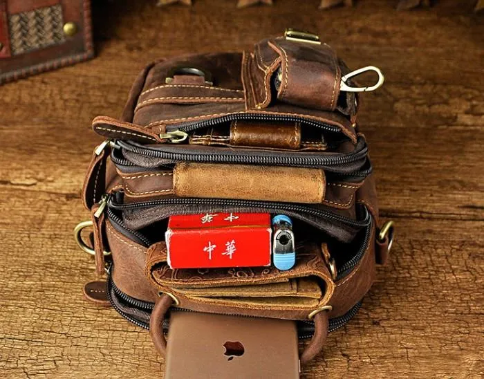 Mens Leather Small Side Bag COURIER BAG Waist Bag Holster Belt Case Belt Pouch for Men