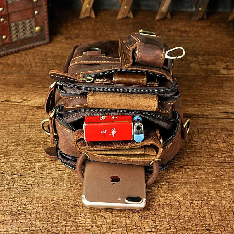 Mens Leather Small Side Bag COURIER BAG Waist Bag Holster Belt Case Belt Pouch for Men