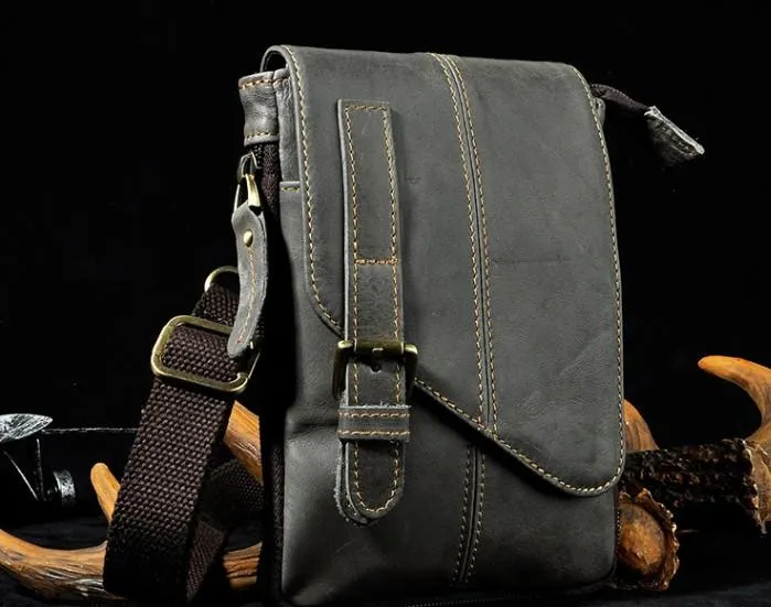 Mens Leather Small Side Bag COURIER BAGs Waist Pouch Holster Belt Case Belt Pouch for Men