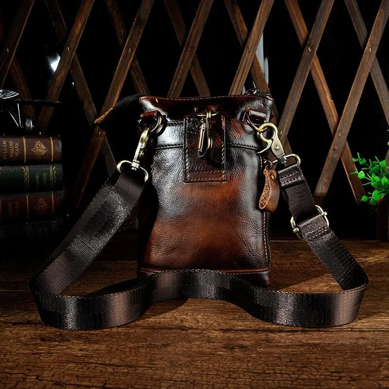 Mens Leather Small Side Bag Waist Pouch Holster COURIER BAG Belt Case Belt Pouch for Men