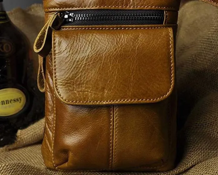 Mens Leather Small Side Bag Waist Pouch Holster COURIER BAG Belt Case Belt Pouch for Men