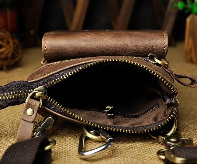 Mens Leather Small Side Bag Waist Pouch Holster COURIER BAG Belt Case Belt Pouch for Men