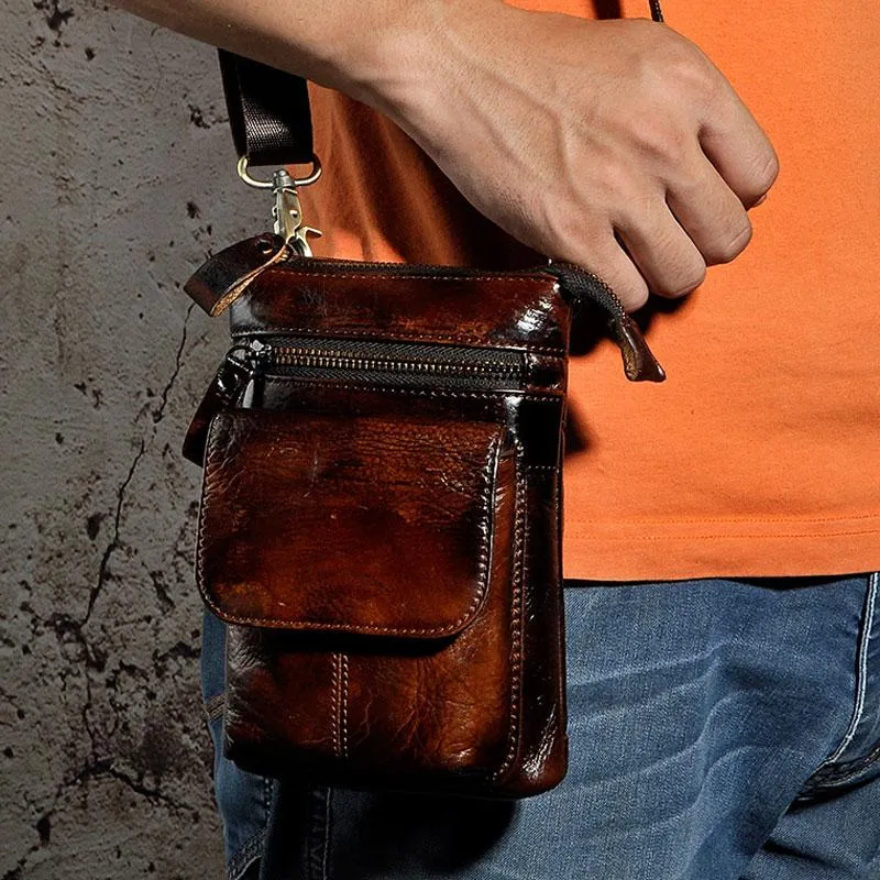 Mens Leather Small Side Bag Waist Pouch Holster COURIER BAG Belt Case Belt Pouch for Men