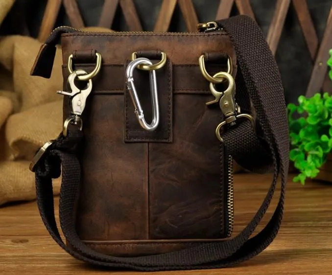 Mens Leather Small Side Bag Waist Pouch Holster COURIER BAG Belt Case Belt Pouch for Men
