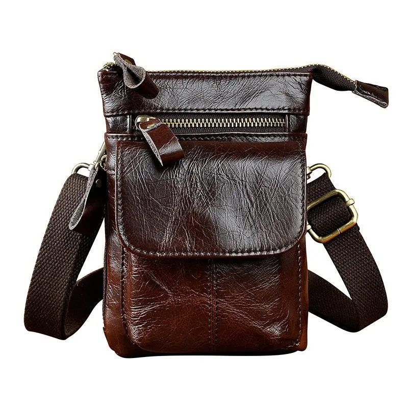 Mens Leather Small Side Bag Waist Pouch Holster COURIER BAG Belt Case Belt Pouch for Men