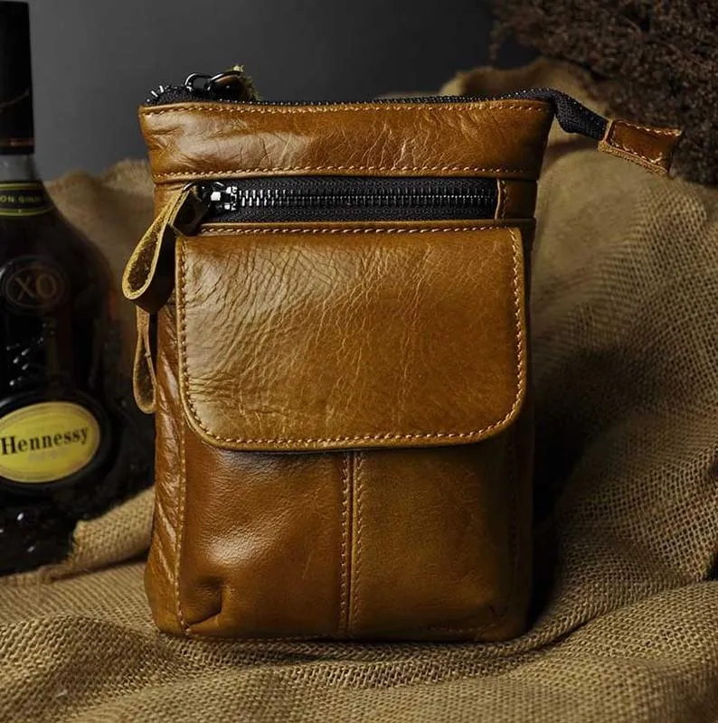 Mens Leather Small Side Bag Waist Pouch Holster COURIER BAG Belt Case Belt Pouch for Men