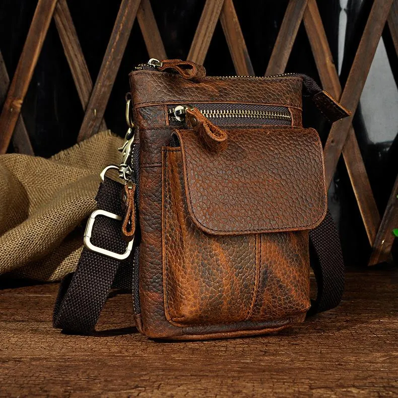 Mens Leather Small Side Bag Waist Pouch Holster COURIER BAG Belt Case Belt Pouch for Men