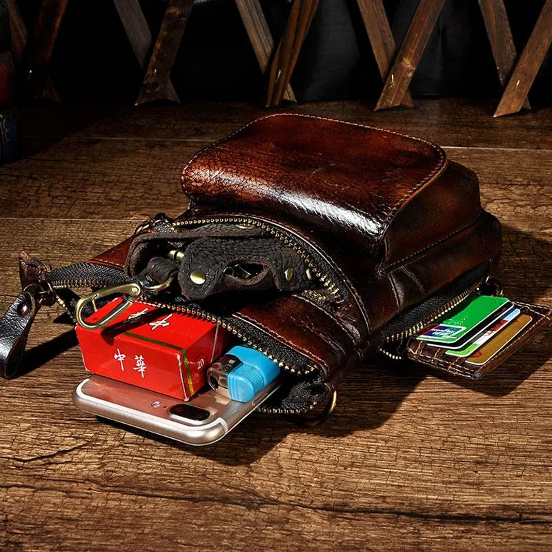 Mens Leather Small Side Bag Waist Pouch Holster COURIER BAG Belt Case Belt Pouch for Men