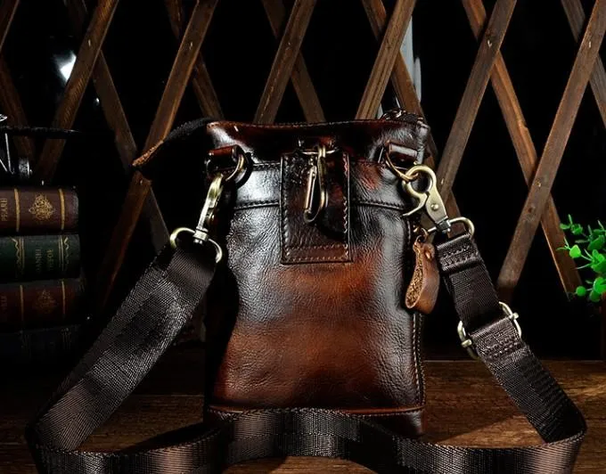 Mens Leather Small Side Bag Waist Pouch Holster COURIER BAG Belt Case Belt Pouch for Men