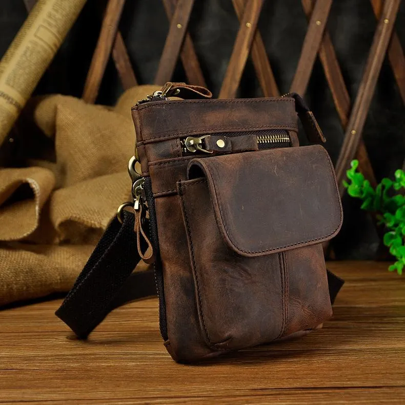 Mens Leather Small Side Bag Waist Pouch Holster COURIER BAG Belt Case Belt Pouch for Men