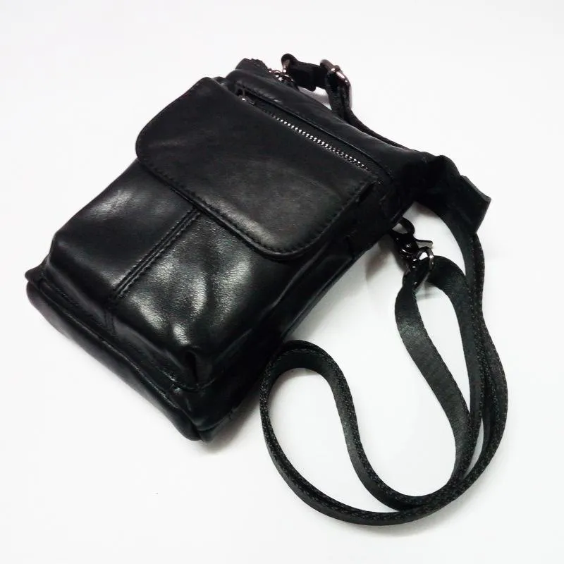 Mens Leather Small Side Bag Waist Pouch Holster COURIER BAG Belt Case Belt Pouch for Men