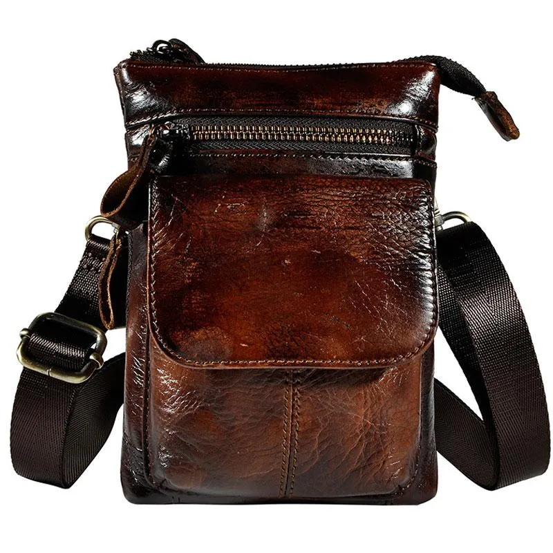 Mens Leather Small Side Bag Waist Pouch Holster COURIER BAG Belt Case Belt Pouch for Men
