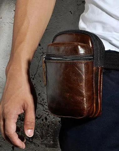 Mens Small Leather Belt Pouch Holster Belt Case Cell Phone Waist Pouch for Men