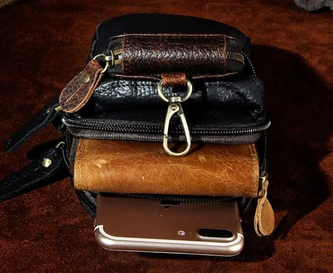 Mens Small Leather Belt Pouch Holster Belt Case Cell Phone Waist Pouch for Men