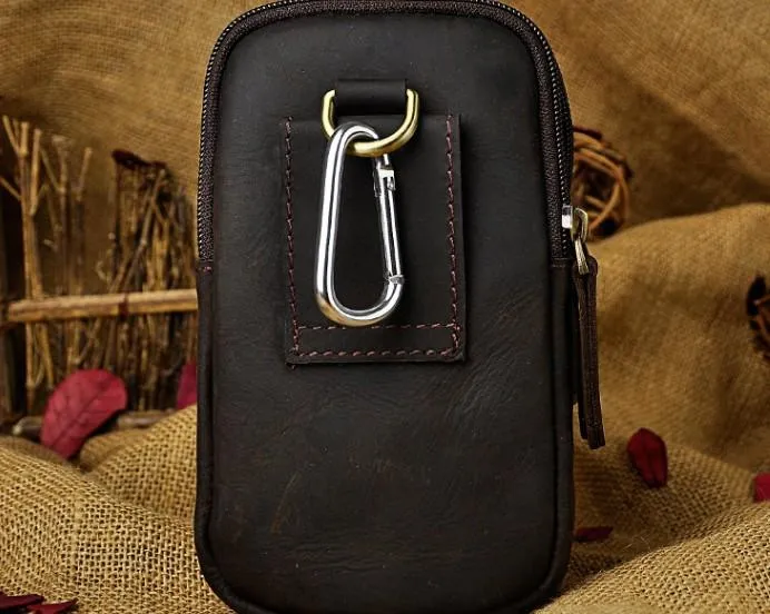 Mens Small Leather Belt Pouch Holster Belt Case Cell Phone Waist Pouch for Men