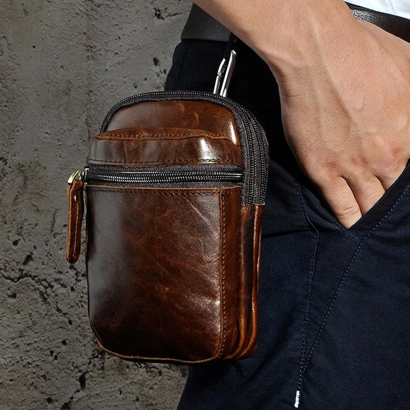 Mens Small Leather Belt Pouch Holster Belt Case Cell Phone Waist Pouch for Men