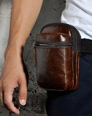 Mens Small Leather Belt Pouch Holster Belt Case Cell Phone Waist Pouch for Men