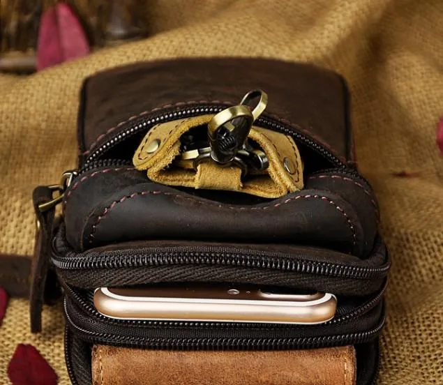 Mens Small Leather Belt Pouch Holster Belt Case Cell Phone Waist Pouch for Men