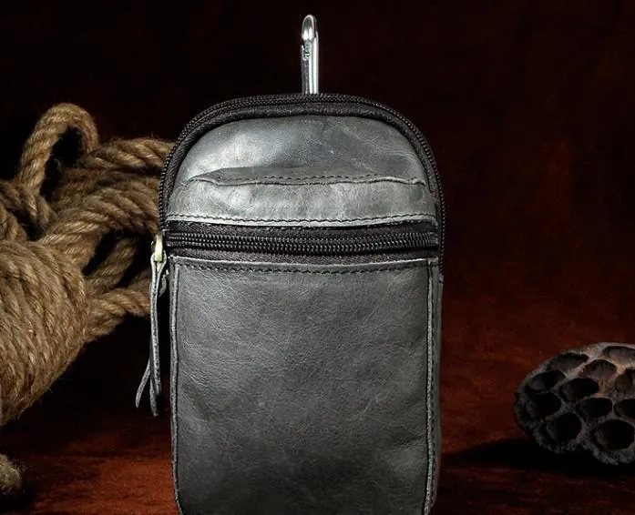 Mens Small Leather Belt Pouch Holster Belt Case Cell Phone Waist Pouch for Men