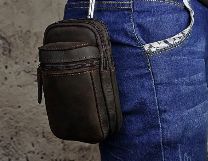Mens Small Leather Belt Pouch Holster Belt Case Cell Phone Waist Pouch for Men