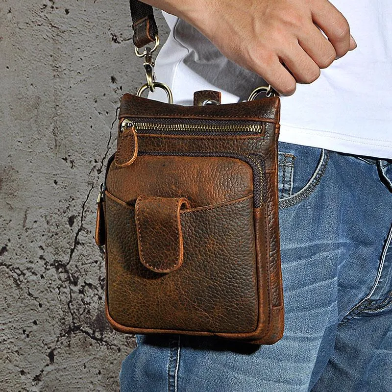 Mens Small Leather Belt Pouch Side Bag Holster Belt Case Waist Pouch for Men